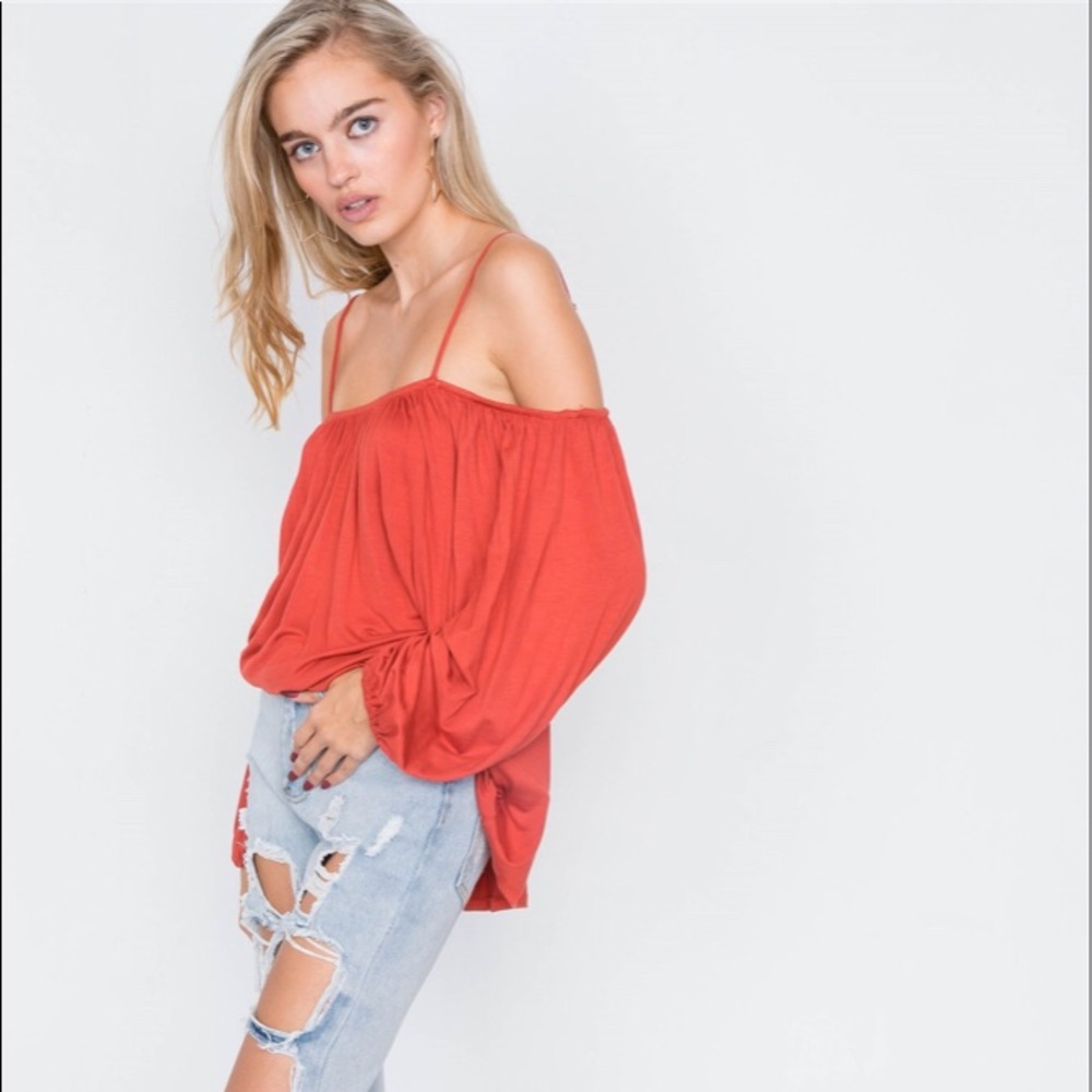Off-The-Shoulder High-Low Belle Sleeve Top